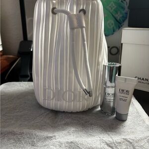 Dior White Drawstring Cosmetic Bag with Capture Total Skincare/NWOT